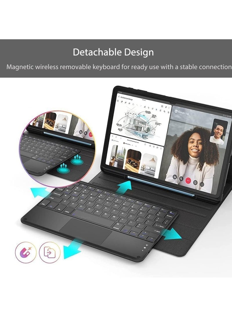 غطاء لوحة مفاتيح عربي وإنجليزي متوافق مع سامسونغ جالكسي تاب S10 بلس / تاب S10+ بحجم 12.4 إنش (2024) لوحة مفاتيح تعمل باللمس مع غطاء لوحة مفاتيح بلوتوث - Image 4